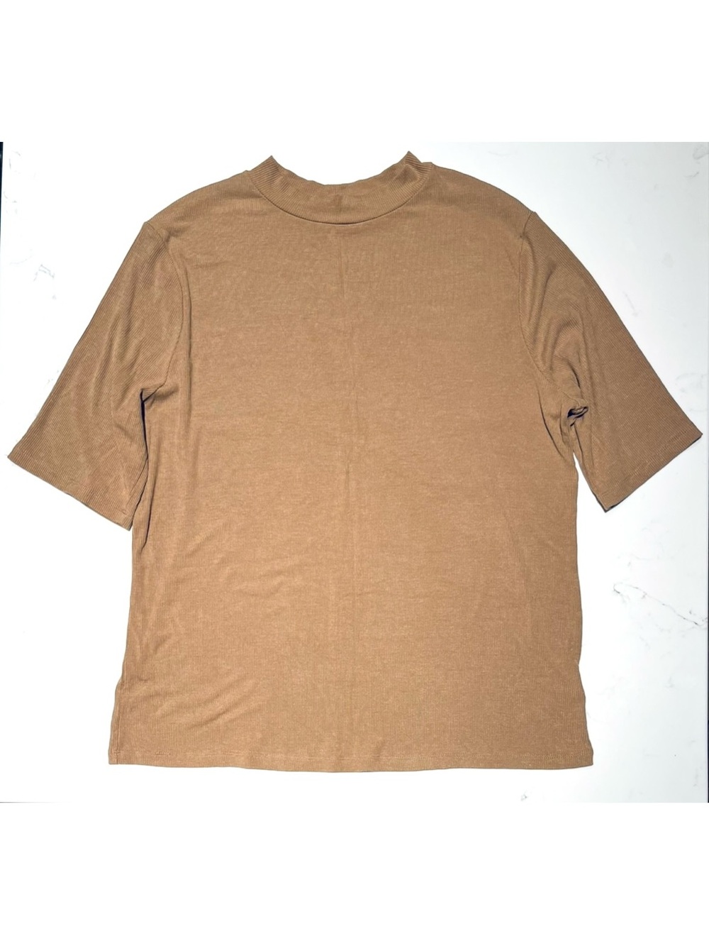 A New Day • XXL • Half Sleeve Ribbed Mockneck Tan T Shirt Top